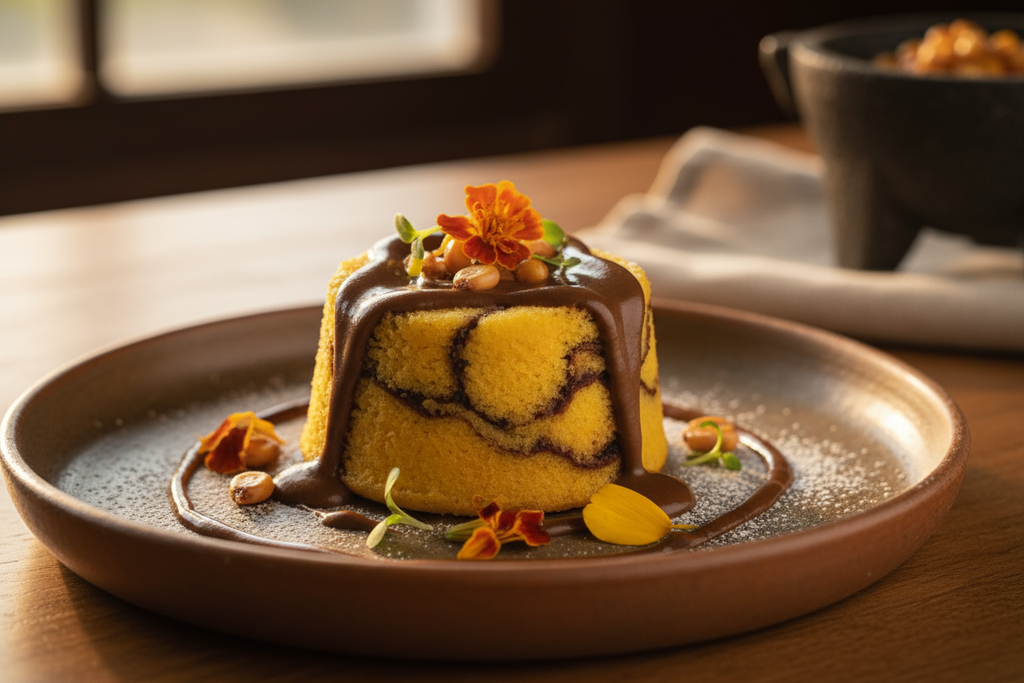 pastel de elote con mole mezclado los sabores